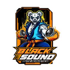 the logo for black sound with an image of a bear holding two dumbbells