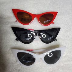 3 Pairs Of Sunglasses. Black/Red/White. They Remind Me Of Barbie Sunglasses. These Have A Cheaper Feel Then The Expensive Barbie Sunglasses. Nwt [Price Firm] Casual White Cat Eye Sunglasses For Party, Trendy White Cat Eye Sunglasses For Party, White Casual Cat Eye Sunglasses For Summer, Casual Red Cat Eye Sunglasses For Beach, Casual White Cat Eye Sunglasses For Summer, Casual White Sunglasses For Party, Retro White Cat Eye Sunglasses For Beach, White Retro Cat Eye Sunglasses For Beach, Barbie Sunglasses