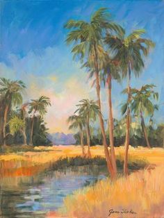 size: 12x9in Art Print: Tropical Palms by Jane Slivka : Jane Slivka Art, Jane Slivka, Tropical Beach Painting, Entryway Art, Tropical Art Print, Artistic Ideas, Sepia Photography, Contemporary Impressionism, Florida Art