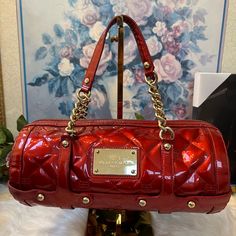 Euc Like New Shiny Shimmering Patent Leather Handbag Like Long Boston Bag In Red. Please All Pics As They Are A Part Of The Descriptions Showing Condition Of The Bag. Some Part Of Hardware Has A Semi Discoloration But Not Noticeable. Preloved. Bags Balenciaga, Balenciaga Handbags, Patent Leather Handbags, Balenciaga Bag, Boston Bag, Leather Handbag, Patent Leather, Balenciaga, Boston