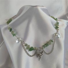 Fairy, Sun and Stars Aventurine Necklace - AtPerry's Healing Crystals Homemade Necklaces, Necklace Chain Types, Fairycore Aesthetic, Aventurine Necklace, Necklaces Chain, Fairy Jewelry, Fairy Necklace, Sun And Stars, Handmade Wire Jewelry