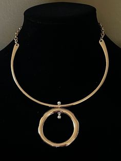 Gold Circle Pendant Necklace, Statement Jewelry, Geometric Style Necklace, Gift for Her, Choker 14" long Pendant 2" diameter Modern Metal Chain Necklace With Round Pendant, Elegant Long Metal Choker Necklace, Elegant 16 Inch Metal Choker, Elegant Round Metal Chain Necklace, Metal Round Choker For Party, Round Metal Choker For Party, Metal Choker For Party, Chic Circle Jewelry For Party, Formal Metal Round Pendant Jewelry