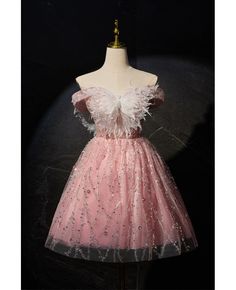 Get 10% off now! Buy fairytale pink sequined tulle butterflies short prom dress off shoulder at cheap price online. Free stable shipping and pro custom service since 2009. Prom Dress Off Shoulder, Short Princess Dress, Rose Gold Prom Dress, Hoco 2024, Black Lace Formal Dress, Pink Evening Dress, Dress Off Shoulder, Sweetheart Prom Dress, Lace Formal Dress