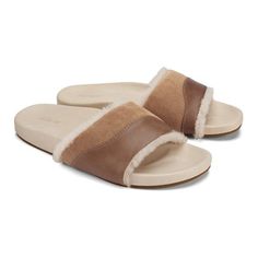 Designed to give you a comfy-cozy feel whether you're hanging out at home or walking around camp  the women's OluKai Ho'Ala slides have nonmarking rubber outsoles for trips beyond the house. Comfortable Vacation Slippers With Leather Footbed, Comfortable Leather Footbed Slippers For Vacation, Comfortable Outdoor Slide Slippers, Comfortable Beige Slides With Leather Footbed, Comfortable Outdoor Slides With Textured Footbed, Comfortable Brown Slide Slippers, Comfortable Adjustable Slippers For Outdoor, Comfortable Adjustable Outdoor Slippers, Adjustable Comfortable Outdoor Slippers