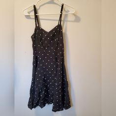 Black Old Navy Dress. Adjustable Straps. Has A Stretchy/Rouched Back. Never Worn, Just A Little Wrinkled. Great Condition. Fitted Polka Dot Sundress For Summer, Black Polka Dot Dress, Old Navy Dress, Long Jacket, Navy Dress, Navy Dresses, Old Navy Dresses, Dresses Black, Short Skirt