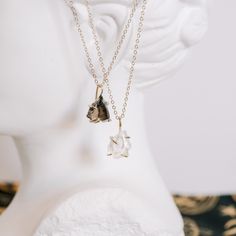 A gorgeous raw chunk of Obsidian or Clear Quartz wrapped in gold and dangling from a 14kt gold filled chain. Part of our Dark Muse Collection. Villain Era, Gold Filled Chain, 14kt Gold, Clear Quartz, Crystal Necklace, Muse, Gold Filled, Crystals, Chain