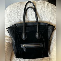 Brand New, Purchased In Florence Italy In 2017. Never Used And In Beautiful Condition. Chic Leather-backed Tote Satchel, Chic Satchel With Leather Backing And Tote Shape, Luxury Leather-backed Shoulder Bag For Errands, Luxury Black Satchel With Leather Backing, Luxury Black Leather Satchel, Elegant Black Satchel With Leather Backing, Black Top Handle Satchel With Leather Backing, Chic Black Shoulder Bag With Leather Backing, Black Satchel With Leather Lining For On-the-go