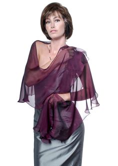 "A shimmery rich dark grape color of this airy fluttering scarf, wrap can update your minimalist dress and give you beautiful feeling of feminine charm as well as give you enjoyable silken touch by covering your shoulders. Made with iridescent silk chiffon and goes from casual daytime to elegant evening wear. Use it as a shawl, wrap sash or as a head cover. The full length of the scarf is about 76\" and the width on the central widest part is about 15\". This Dark Grape Scarf can make a beautifu Chic Silk Scarf For Party, Chic Silk Party Scarf, Chic Silk Shawl For Party, Purple Silk Scarves For Formal Occasions, Chic Silk Evening Shawl, Elegant Silk Scarf For Summer Party, Formal Summer Shawl, Formal Purple Silk Scarves, Formal Purple Silk Scarf