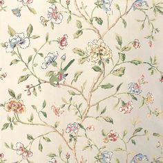 an image of a wallpaper with flowers and birds on it's branches in pastel colors