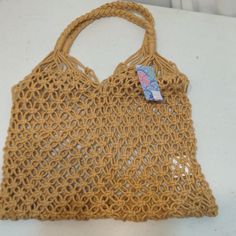 Girlfriend Woven Tote Bag New With Tags 100 Percent Polyester Trendy Yellow Shoulder Bag For Beach Season, Casual Yellow Crochet Bag For Summer, Casual Yellow Crochet Bag For Spring, Casual Yellow Shoulder Bag For Beach Season, Yellow Casual Crochet Bag For Spring, Casual Bags For Spring Shopping, Casual Bags For Shopping In Spring, Casual Shopping Bags For Spring, Casual Crochet Bag With Adjustable Strap For Day Out