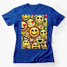 Colorful Emoji Print T-Shirt, Smiley Faces Graphic Tee, Fun Emoticons Unisex Shirt for All Ages Female T-Shirt Custom graphic T-Shirt.Customize your color Smiley Face Tee, Pop Art Fashion, Mens Tops Fashion, Hipster Cat, Whimsical Halloween, Halloween Graphic Tees, Gifts For Beer Lovers, Funny Emoji, Smiley Faces