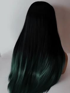 Emerald Green Highlights In Black Hair, Dark Dark Green Hair, Deep Emerald Green Hair, Green Tinted Hair, Very Dark Green Hair, Midnight Green Hair, Dark Emerald Hair, Black Hair With Green Undertones, Black Hair With Green Ends