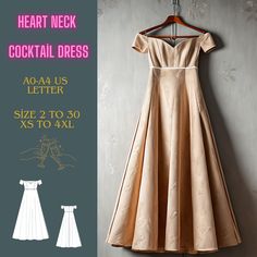 a dress is hanging on a hanger with the words heart neck cocktail dress below it