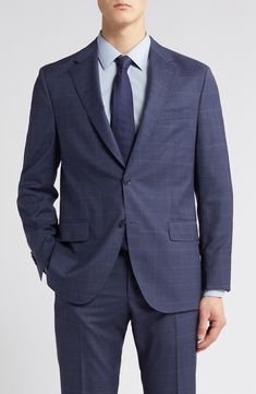 Italian wool woven in a chalky windowpane check brings polish and distinction to a suit styled with traditional detailing for smart, all-occasion versatility. Jacket has notched lapels; four-button cuffs; chest pocket; flap pockets; side vents Trousers have zip fly with button-tab closure; slant pockets; back button-welt pockets Jacket is lined Unhemmed 99% wool, 1% other fibers Dry clean Made in Portugal Suit Style, Pocket Jacket, Peter Millar, Wool Suit, Blue Suit, Welt Pockets, Flap Pocket, Welt Pocket, Chest Pocket