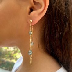 This 14k Gold Earrings with Blue Topaz can serve as an engagement, bridesmaid or birthday gift or Custom Birthstone. Blue Topaz size is 6mm & 8mm Round cut. Topaz, said to soothe, heal, re-motivate, and bring the wearer strength, loyalty, beauty, protection, healing, weight loss, joy, generosity, abundance, wisdom, enlightenment, knowledge, good health, virtues of leadership, and love. Topaz is known as the "lover of  * Gemstone -Natural Blue Topaz * Metal - 14K genuine gold - White or Rose Gold Elegant Gold Earrings With Blue Topaz, Blue Topaz Dangle Earrings For Gift, Yellow Gold Blue Topaz Earrings, Blue Topaz Faceted Dangle Earrings, Blue 14k Gold-filled Dangle Earrings, Gold Schmuck, The Lover, Earrings Christmas, Cute Rings