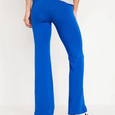 Old Navy High Waisted Flair Sapphire Sky Color Blue Non-stretch Athleisure Pants, Non-stretch Blue Athleisure Pants, Blue Athleisure Pants, Blue Fitted Bottoms For Loungewear, Fitted Blue Bottoms For Loungewear, Fitted Blue Loungewear Bottoms, Wide Leg Leggings, Cheetah Print Leggings, Old Navy Leggings