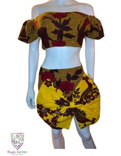 Ankara Off-Should Crop Top, Bow Skirt  Experience the vibrant elegance of African fashion with this exquisite two-piece set, crafted from authentic Ankara fabric. This stunning ensemble includes an off-shoulder top and a matching skirt adorned with a charming bow, both meticulously designed and made in Nigeria. Features: Top: Off-shoulder design, zip-up back, double-lined for comfort and durability. Skirt: High-waisted with a beautiful bow accent, zip closure. Material: 100% Wax Fabric, renowned for its bold patterns and vibrant colors. Craftsmanship: Handmade in Awka, Anambra, Nigeria, ensuring high quality and authenticity. Perfect For: - Special occasions - Summer festivals - Cultural events - Casual outings Care Instructions: - Hand wash or gentle machine wash in cold water - Hang to d Yellow Short Sleeve Party Set, Fitted Multicolor Skirt Set For Summer, Multicolor Fitted Skirt Set For Summer, Fitted Multicolor 2-piece Set, Fitted Two-piece Set With Short Sleeve, Yellow Fitted Short Sleeve Set, Fitted Multicolor Two-piece Set, Traditional Fitted Yellow Skirt, Yellow Fitted Traditional Skirt