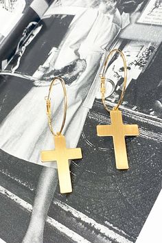 Details: Add a trendy touch to your look with these cross hoop earrings. - Cross accent - Hoop earrings Content: Lead and nickel free Final sale item Earrings Cross, Silver Hoop Earrings, Sale Items, Final Sale, Cross Necklace, Gold Earrings, Hoop Earrings, Silver, Gold