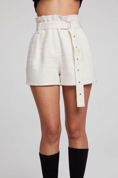 Chaser Lombard Shorts in Starry White - Estilo Boutique Joah Brown, Mother Denim, Adjustable Belt, White Short, Go Out, Out Of Style, Outerwear Jackets, Denim Dress, Sleek Design