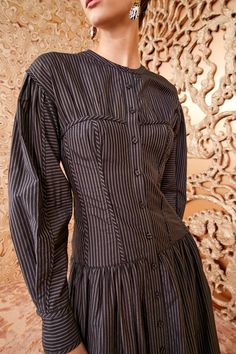 Odilia Dress - Slate Blue Cotton Striped Midi Dress - Ulla Johnson Striped Dresses, Nyc Boutiques, Gray Stripes, Striped Midi Dress, Knitted Coat, Knit Sweatshirt, Slate Blue, Ulla Johnson, Mulberry Silk