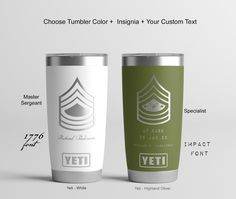 two tumblers with the words, choose tumber colors and your custom text