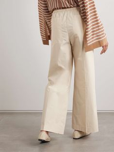 TOTEME Belted organic cotton-twill wide-leg pants Beige Cotton Wide Leg Pants For Work, Neutral Cotton Wide Leg Pants For Work, Cotton Wide Leg Pants For Daywear In Fall, Cotton Wide Leg Pants For Fall Daywear, Modern Cotton Ankle-length Pants, Modern Ankle-length Cotton Pants, Modern Cotton Bottoms For Work, Modern Everyday Cotton Pants, Modern Cotton Pants For Everyday