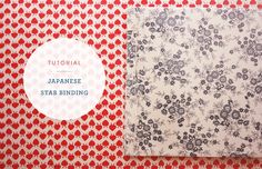 the japanese stab binding pattern is shown in two different colors and sizes, with an image of