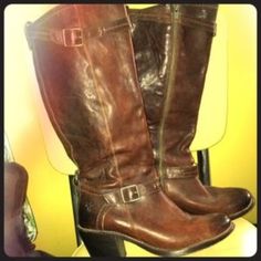 Genuine Frye Carmen Knee-High Leather Boots In Exceptional, Nearly New Condition. Barely Worn. Cabernet/Chocolate Color. Size 10 15" Tall 16" Around Top Make An Offer! :) Chocolate Color, Knee High Leather Boots, Frye Shoes, Shoes Heels Boots, Riding Boots, Shoes Women Heels, Leather Boots, Knee High, Heeled Boots