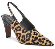 Elevate your style with the Franco Sarto Sorrento2 slingback leopard pump, a chic addition to any wardrobe. This sleek design combines elegance with a daring touch, featuring a leather and synthetic leather upper that's made from partially recycled materials. With its pointed toe and a 3.4-inch heel, it's the ideal choice for any dressy occasion. From Franco Sarto. Chic Leopard Print Heels With Pointed Toe, Elegant Leopard Print Heels With Heel Strap, Chic Leopard Print Heels With Heel Strap, Leopard Print Leather Heels For Workwear, Leopard Print Leather Heels With 4-inch Heel, Chic Leopard Print Heels With 4-inch Heel, 4-inch Heel Leopard Print Leather Heels, Chic 4-inch Heel Leopard Print Heels, Chic Leopard Print Heels For Work