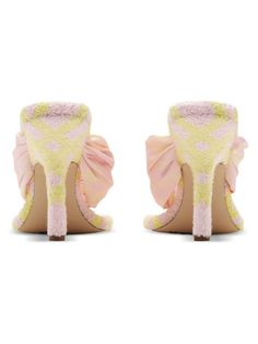 Step into a world of elegance with these exquisite heels that effortlessly blend comfort and style. Perfect for any occasion, they promise to add a touch of sophistication to your ensemble. Slip them on and feel like you're walking on clouds, thanks to the plush shearling lining. Light pink and yellow leather with a chic check print Luxurious shearling lining for added comfort Stylish open toe design Branded insole with a distinctive logo on the sole Elevate your look with a 105mm high heel Leather Cap, Yellow Leather, Burberry Women, Open Toe Sandals, Womens High Heels, Flip Flop, Mens Shoes Sneakers, Womens Backpack, Pink Yellow