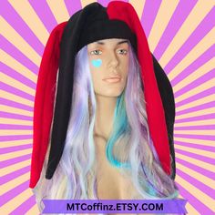 Get ready to rock a funky six-pointed jester hat made of cozy fleece. It's a one-size-fits-most for adults with heads measuring 22-25 inches. This hat is the cherry on top of your clowncore or cosplay ensemble, or even rock it to the Renaissance fair or grocery store for a flood of compliments! This is made to order, and I'll make it as fast as I can but if you have a deadline please ask before purchase to see if I can make that happen for you. If you're looking for a color that I don't have lis Jester Hat, Joker Cosplay, Costume Hats, Hat Making, Red And Black, Cosplay Costume, Grocery Store, Costume Accessories, Cosplay Costumes