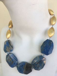 Lapis Gold Necklace, Hand Knotted, Flat Blue Lapis Luzuli, Almond Shape, Brush Gold Bead With 14 K Gold Filled Findings and Toggle - Etsy Hand Knotted Jewelry, Diy Statement Necklace, Beautiful Crafts, Diy Necklaces, Nice Jewelry, Lapis Lazuli Jewelry, Almond Shape, Chunky Jewelry, Blue Lapis