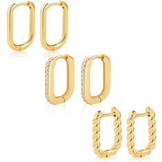 PRICES MAY VARY. 💛【Stylish Huggie Hoop Earrings Set】Our cartilage hoop earring set features 3 diverse styles of earrings or studs, ranging from minimalist square designs to trendy twisted design, and dazzling zircon accents. Each piece is a star in the realm of fashion, effortlessly complementing your wardrobe for both everyday wear and special occasions, ensuring you exude irresistible charm. Our gold hoop earrings are absolute must-have for every lady's fashion arsenal. 💛【Hypoallergenic Prem Hypoallergenic Rectangular Hoop Earrings, Square Hoop Earrings, Cartilage Earrings Hoop, Chunky Earrings, Cartilage Hoop, Rectangle Earrings, Earring Sets, Hoop Earrings Gold, Hoop Earring Sets