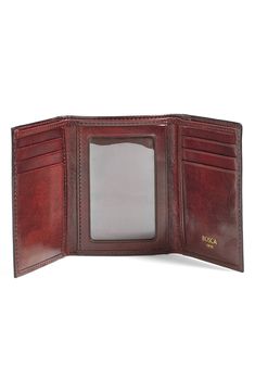 Richly burnished leather structures a spacious wallet with meticulous stitching. Style Name:Bosca 'Old Leather' Trifold Wallet. Style Number: 569392. Window Interior, Leather Trifold Wallet, Trifold Wallet, Anniversary Sale, Card Slots, Slots, Two By Two, Stitching, Nordstrom