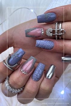 grey winter nails designs Grey Winter Nails, Long Nails Acrylic, Grey Nail Art, Grey Nail, Grey Nails, Grey Nail Designs, Winter Manicure, Gray Nails, Gray Winter