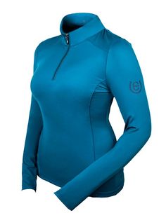 a women's blue top with zippers on the sleeves and bottom half - zip