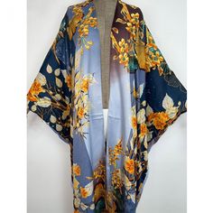 Elegant Floral Print Fall Kimono, Elegant Fall Kimono With Floral Print, Elegant Fall Floral Print Kimono, Elegant Flowy Spring Kimono, Elegant Flowy Multicolor Kimono, Elegant Multicolor Flowy Kimono, Elegant Flowy Floral Print Kimono, Elegant Multicolor Printed Kimono, Elegant Fall Kimono For Vacation