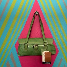 Green Leather Bag Rectangular Shoulder Bag With Fold Over Clasp For Shopping, Leather Satchel For Spring Errands, Vintage Leather Bags For Spring, Chic Green Bag With Fold Over Clasp, Casual Satchel With Hasp Closure For Shopping, Rectangular Satchel With Fold Over Clasp For Shopping, Chic Green Bags With Fold Over Clasp, Daily Use Satchel Shoulder Bag With Signature Hardware, Everyday Rectangular Shoulder Bag With Signature Hardware