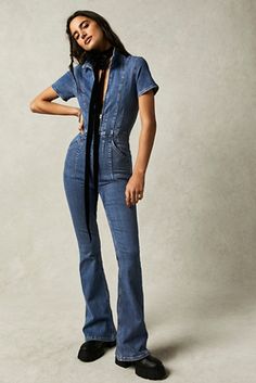 We The Free Jayde Flare Jumpsuit Flare Jumpsuit, Blue Fits, Denim Jumpsuit, Boho Clothing, Denim Wash, Boho Outfits, Jumpsuit Romper, Vintage Inspired, Zip Ups