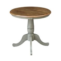 a round wooden table with two legs and a wood top on an isolated white background