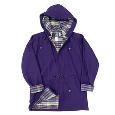 The Women's Anorack Wool Jacket by Johnson Woolen Mills is soft and cozy featuring flannel lining, two slash pockets, lined hood and roll up cuffs. Also Includes drawstring waist and sturdy front zipper. Fall Windbreaker With Fleece Lining For Cold Weather, Fall Windbreaker With Double-lined Hood For Cold Weather, Hooded Purple Outerwear For Fall, Purple Hooded Outerwear For Fall, Fall Windbreaker With Double-lined Hood, Cotton Windbreaker With Fleece Lining For Fall, Fall Cotton Windbreaker With Fleece Lining, Casual Fleece-lined Raincoat For Winter, Hooded Purple Cotton Outerwear