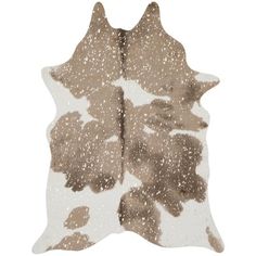 a brown and white cowhide rug on a white background