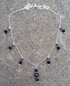 #Handmade #Black #Crystal & #Bead Dangle #Necklace w/ #Silver #Chain, Black #Dangle Necklace, Black and Silver Necklace, #Women's Black Bead Necklace #Jewelry Black Beaded Chain Dangle Jewelry, Black Beaded Dangle Jewelry, Adjustable Black Metal Crystal Necklace, Black Beaded Dangle Necklaces, Black Beaded Metal Dangle Necklaces, Black Dangle Crystal Necklaces For Gift, Black Dangle Crystal Necklace For Gift, Black Beaded Dangle Necklace, Black Sterling Silver Dangle Necklaces