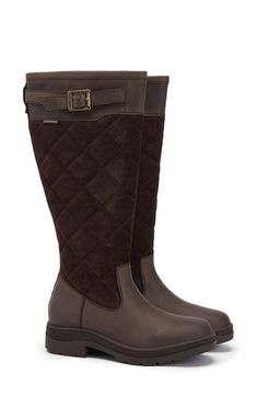 A buckled strap and diamond-quilted shaft underscore the riding-inspired aesthetic of this fully waterproof rain boot that brings refinement to your stormy-weather ensembles. Waterproof: protects against rain, puddles and slush to keep feet dry in wet conditions 1 1/2" heel Side zip closure Leather upper/textile lining/synthetic sole Imported Womens Tall Boots, Barbour Women, Rain Boots Women, Tall Boot, Belt Purse, Rain Boot, Trainer Boots, Boot Bag, Tall Boots