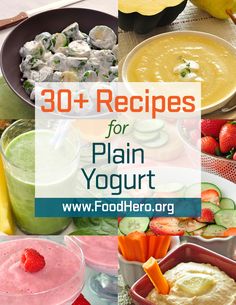 the cover of 30 + recipes for plain yogurt, including fruit and vegetables