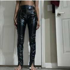 Academy' Black Vegan Leather Cut Out Trousers From Mistress Rocks Size Small. Model Is 5'6 And Has 26 Inch Waist And 36 Inch Hips Pants Fit Big On Her. Zips At The Bottom #Vegan #Leather #Black #Mistressrocks Never Worn Black High Waist Punk Leather Pants, Punk Style High Waist Black Leather Pants, Punk Style High-waist Black Leather Pants, Black Stretch Leather Pants With Belt Loops, Edgy Non-stretch Full Length Pants, Black Fitted Punk Leather Pants, Fitted Black Punk Leather Pants, Edgy Fitted Straight Leg Bottoms, Edgy High Waist Black Leather Pants