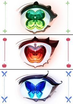 three images of different colored glasses with butterfly shapes on the lens and one has an eye shaped