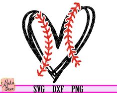 a heart shaped baseball stitching with the word svg dxf file is shown