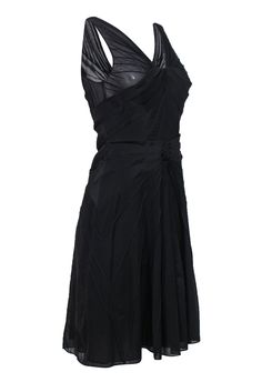 Get a classic little black cocktail dress for some elegant evening wear! Made with a soft silk blend, this pleated-to-perfection sheath dress features a sultry plunge neckline and a curve-hugging fit for some daring style, perfect for wearing with any color shoe and your favorite sparkling eye look for some extra pizzazz! Size 10 95% Silk, 5% Elastane A-line silhouette Plunge neckline Pleated design Zippered back Waist 26” Bust 28” Total length 40” Elegant Evening Wear, Little Black Cocktail Dress, Sparkling Eyes, Eye Look, Plunge Neckline, Black Cocktail, Zac Posen, Black Cocktail Dress, Black Silk