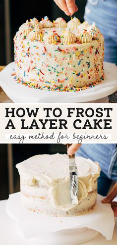 how to frost a layer cake with icing and sprinkles on it